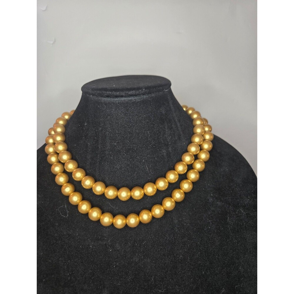 Gold Tone Necklace Beaded Double Strand  Adjustable Length Lobster Claw Clasp